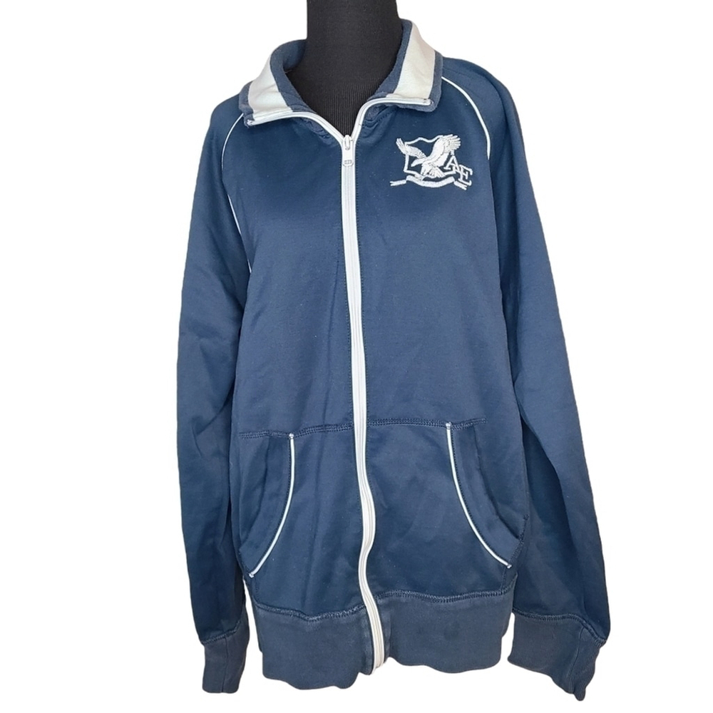 American Eagle XL Teal Vintage Fit Long Sleeve Zip Up Varsity Jacket Pockets